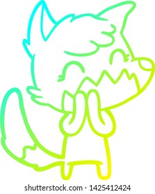 cold gradient line drawing of a happy cartoon fox