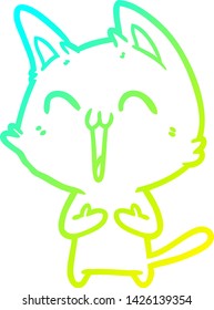 cold gradient line drawing of a happy cartoon cat