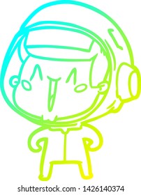 cold gradient line drawing of a happy cartoon astronaut