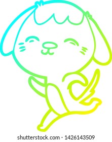desenho de linha de gradiente frio de um cão de desenho animado feliz