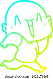 cold gradient line drawing of a happy cartoon bald man