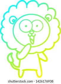 dibujo de línea de gradiente frío de un león de caricatura feliz