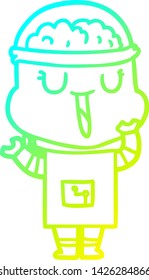 dibujo de línea de gradiente frío de un robot de dibujos animados feliz