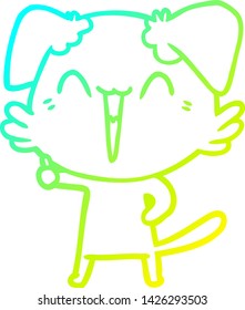 cold gradient line drawing of a happy little dog cartoon