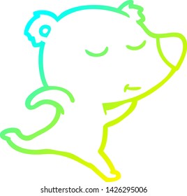 cold gradient line drawing of a happy cartoon polar bear running