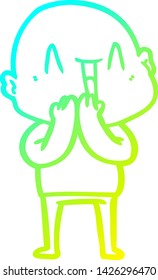 cold gradient line drawing of a happy cartoon bald man