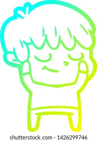 dibujo de línea de gradiente frío de un niño de caricatura feliz