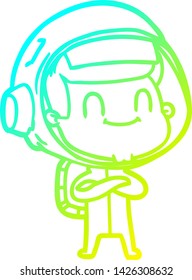 dibujo de línea de gradiente frío de un astronauta de dibujos animados feliz