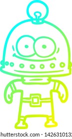 cold gradient line drawing of a happy carton robot with light bulb