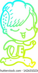 cold gradient line drawing of a happy cartoon girl