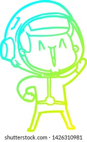 cold gradient line drawing of a happy cartoon astronaut