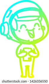 cold gradient line drawing of a happy cartoon astronaut