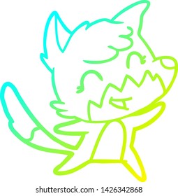cold gradient line drawing of a happy cartoon fox