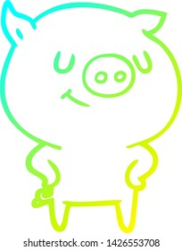 cold gradient line drawing of a happy cartoon pig