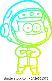 dibujo de línea de gradiente frío de una caricatura de astronauta feliz