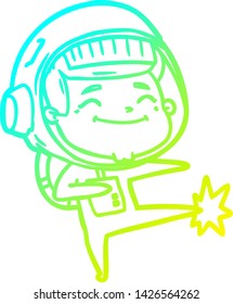 dibujo de línea de gradiente frío de un astronauta de dibujos animados feliz