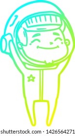 cold gradient line drawing of a happy cartoon astronaut