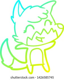 cold gradient line drawing of a happy cartoon fox