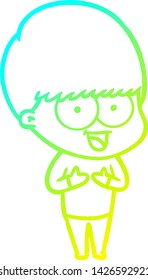 dibujo de línea de gradiente frío de un niño de caricatura feliz