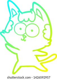 cold gradient line drawing of a happy cartoon cat