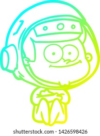 cold gradient line drawing of a happy astronaut cartoon