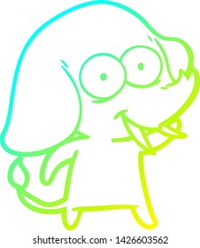cold gradient line drawing of a happy cartoon elephant