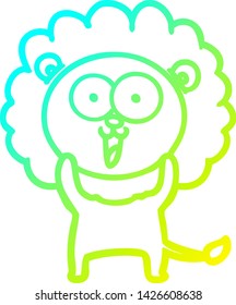 cold gradient line drawing of a happy cartoon lion