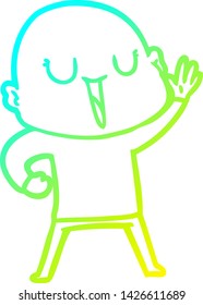 cold gradient line drawing of a happy cartoon bald man