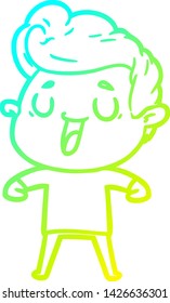 cold gradient line drawing of a happy cartoon man
