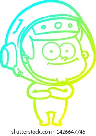 cold gradient line drawing of a happy astronaut cartoon