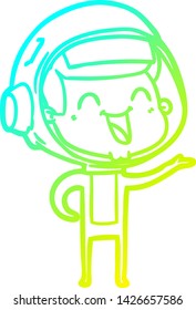 cold gradient line drawing of a happy cartoon astronaut