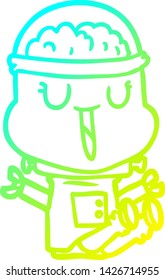 cold gradient line drawing of a happy cartoon robot