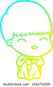 cold gradient line drawing of a happy cartoon boy