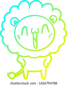 cold gradient line drawing of a happy cartoon lion