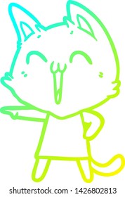 cold gradient line drawing of a happy cartoon cat