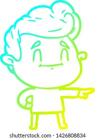 dibujo de línea de degradado frío de un hombre de dibujos animados alegre señalando