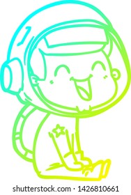 cold gradient line drawing of a happy cartoon astronaut