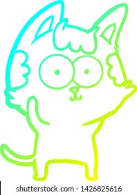 cold gradient line drawing of a happy cartoon cat