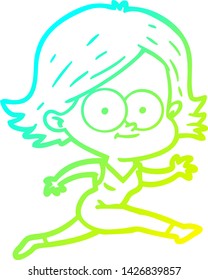 dibujo de línea de gradiente frío de una niña de dibujos animados feliz