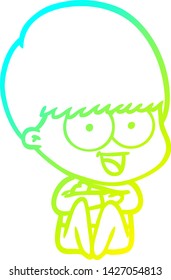 cold gradient line drawing of a happy cartoon boy