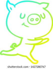 cold gradient line drawing of a happy cartoon pig