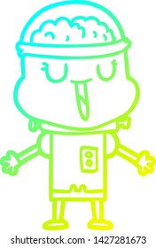 cold gradient line drawing of a happy cartoon robot