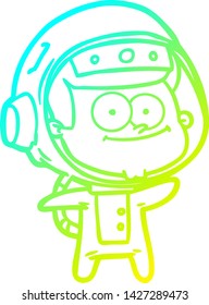cold gradient line drawing of a happy astronaut cartoon