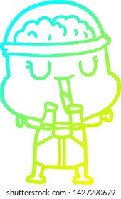 cold gradient line drawing of a happy cartoon robot