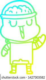 cold gradient line drawing of a happy cartoon robot waving