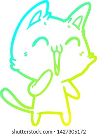 dibujo de línea de gradiente frío de un felino de caricatura feliz empotrado