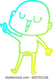 cold gradient line drawing of a happy cartoon bald man