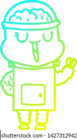 cold gradient line drawing of a happy cartoon robot
