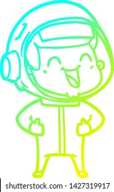 dibujo de línea de gradiente frío de un astronauta de dibujos animados feliz