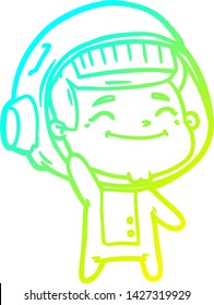 cold gradient line drawing of a happy cartoon astronaut